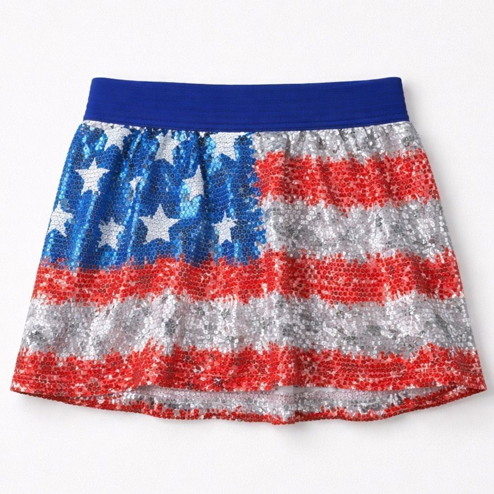 Justice Red white and blue Flag Sequins Skort NWT